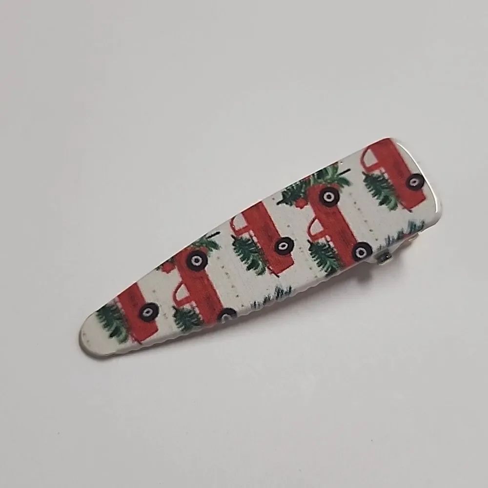 Christmas Tree Pickup Truck Hair Clip Gold Tone